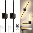 Torchlet Battery Operated Wall Sconces with Remote Control, Dimmable Wall Sconces Set of Two with DIY Independently Rotatable Lamppost, 3000K-6000K LED Wall Lights for Living Room, Bedroom, 28.3 Inch (Black)