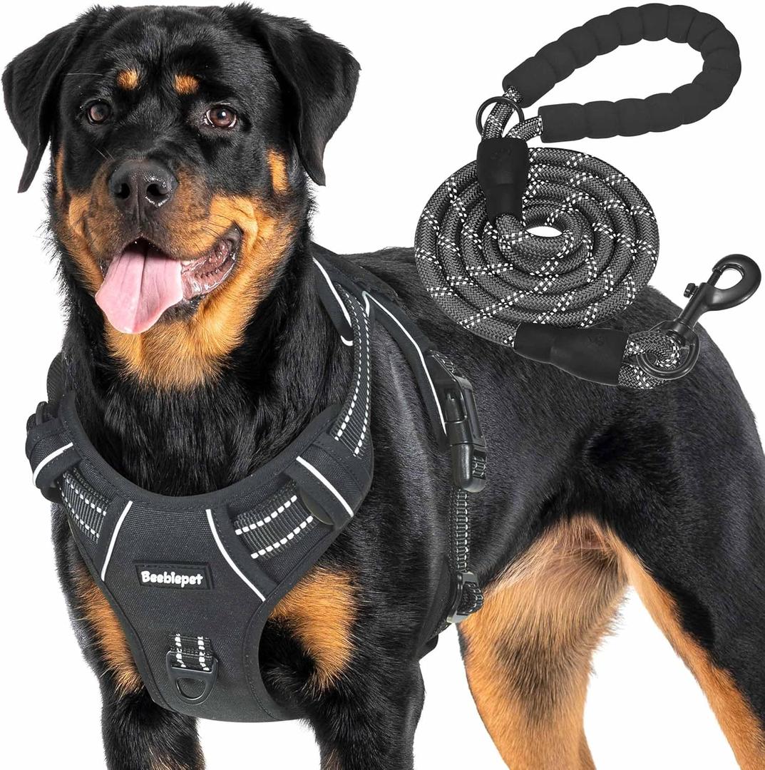 Heavy Duty Tactical Dog Harness for Large Dogs, No Pull Adjustable Pet Harness Reflective Service Training Easy Control Pet Vest Military K9 Working Dog Harnesses- Large, Black