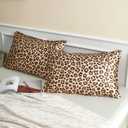 Satin Pillowcase for Hair and Skin, Gold Leopard Printed Pillow Cases Set of 2, Standard Size Silk Satin Pillow Covers for Women with Envelope Closure
