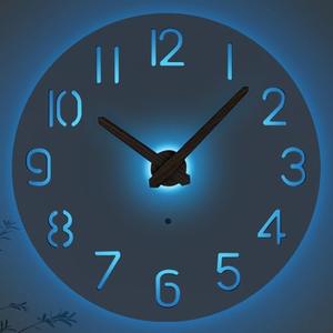 JoFomp LED Wooden Wall Clocks Battery Operated, 8 Inch Silent Wall Clock Glow in Dark, Sound Control Night Light Wall Clocks for Living Room Decor, Light Up Wall Clock for Bedroom, Hollow Design