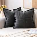 MIULEE Dark Grey Corduroy Decorative Euro Sham Pillow Covers 24x24 Inch with Splicing Set of 2 Soft Boho Pillow Covers Broadside Textured Pillowcases for Couch Bed Livingroom