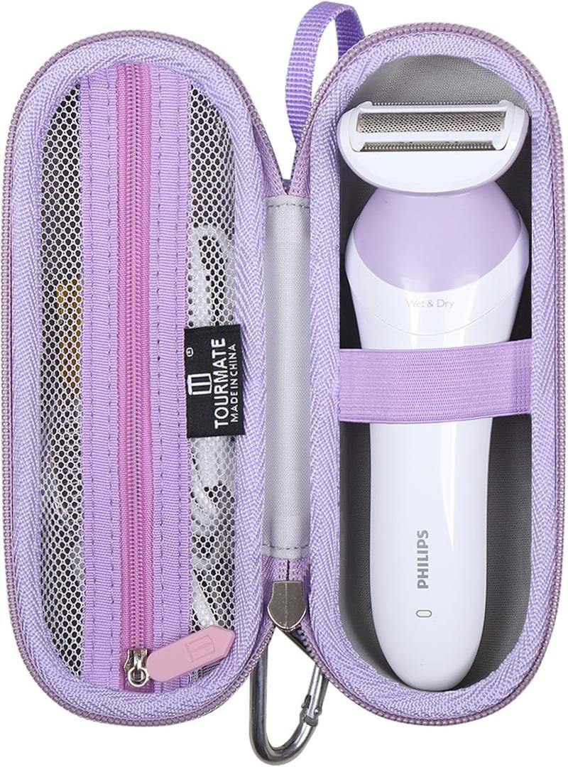 Hard Storage Case for Philips Beauty Shaver, Travel Case for Lady Electric Shaver Series 6000 (Only Case) (PU, White + Purple)
