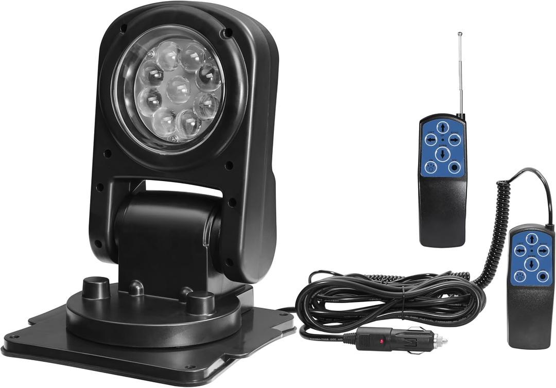 LED Spotlight for Truck, Auto-Reset 360 Rotating LED Searchlight for Truck Boat, Wired and Wireless Remote Controlling, 180 Folding Lights 12V 24V, Great for Rescue Offroad Lighting