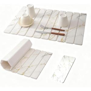 2 PCS Large Stone Drying Mats for Kitchen CounterQuick Dry Stone Dishes MatsDiatomaceous Stone Dish Mat, Foldable and Super Absorbent Drain Drying Mat for Dishes Pans Glassware24"16" & 8"x4"