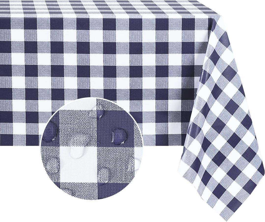 Romanstile Rectangle Vinyl Tablecloth, 100% Waterproof Buffalo Gingham Plastic Table Cloth, Heavy Duty Wipeable Checkered Table Covers for Outdoor, Camping, Picnic, Patio - 60 x 120, Navy Blue