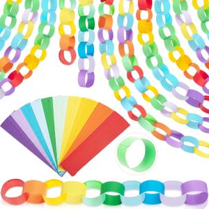 TaoBary 1000 Sheet Paper Chain Garland Strip 1.8/3.15x10 Inch, Construction DIY Craft Paper Chain for Classroom Home Holiday Party Decor Supplies with Double Sided Tape (1.77x9.84 Inch,Rainbow Color)
