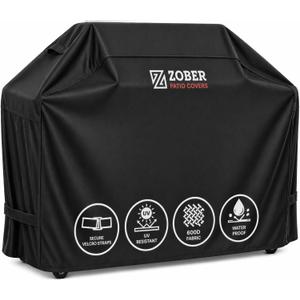 ZOBER Heavy Duty BBQ Grill Cover - 58 Inch Waterproof Double Layered Fits Weber Gas Grill Cover Charbroil Grill & Smoker - Gas Grill Covers w/Air Vents, Dual Handles - 600D Oxford Fabric, Black