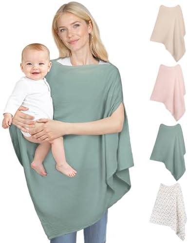 SheSeek Muslin Nursing Cover Up for Breastfeeding, Soft & Breathable Cotton Breast Feeding Cover for Women, Full Privacy Breastfeeding Cover - Newborn Baby Essential, Green