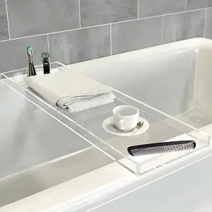 QTLILMNT Acrylic Bathtub Tray, 32.28in Clear Bath Caddy, Bathroom Caddy Tray for Bathtub, Acrylic Bathtub Tub for Holds Soap, Towels, Paper Towels, Candles, Body wash, Shampoo, Plants