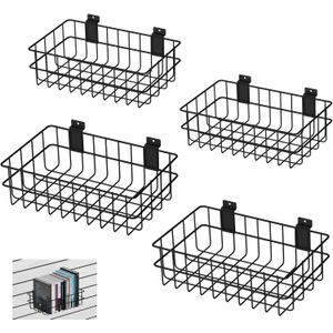 4 Pack Slatwall Baskets Set, Heavy Duty Slatwall Baskets, Metal Slat Wall Shelves Accessories, 2 PCs 13 x 8 x 4 Inch, 2 PCs 12.4 x 6.5 x 4 Inch, Black