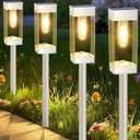Solar Pathway Lights 8 Pack Solar Outdoor Lights with LED Tungsten Filament Bulb Waterproof Stainless Steel Garden Lighting for Outside Driveway Landscape Lawn Path Christmas (White)