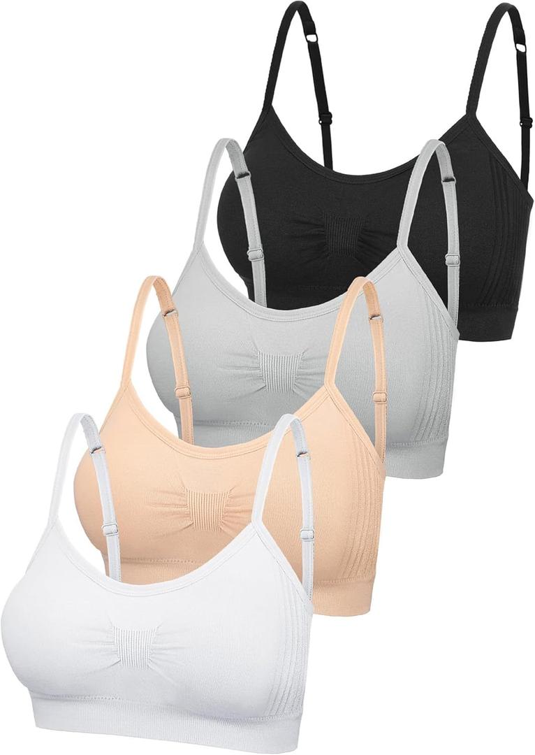 SATINIOR 4 Pieces Bralette Neck Cami Bra Wireless Tank Top Sports Bra for Women (Large-X-Large, Black, Grey, Nude, White)