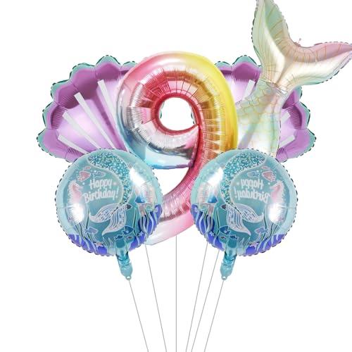 6 Pack Mermaid Birthday Decoration Mermaid Foil Large Number Balloons for Girls Under The Sea Mermaid Theme Baby Shower Birthday Favors(40inch Number balloon 9) 6 Pack Mermaid Birthday Decoration Mermaid Foil Large Number Balloons for Girls Under The Sea Mermaid Theme Baby Shower Birthday Favors(40inch Number balloon 9)