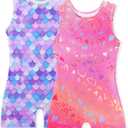 2 Pack Gymnastics Leotards for Girls Shiny Toddler Biketard Unitard Dance Tumbling Outfits, Size 6-7 Years