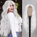 White Wig - Long White Wavy Wigs for Women Middle Part Cosplay Wigs 26 inch Natural Curly Synthetic Wig Heat Resistant Fiber Wigs for Daily Party Use