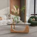 EASYSOUL Modern Glass Coffee Table, 32.68" D x 22.44" W x 15.75" H, Abstract Round Tea Tables for Living Room Home Office Industrial Cocktail Tables (Log-Clear Glass, 32.68")