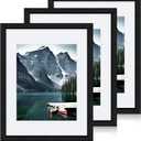 Hongkee 11x14 Picture Frames set of 3, Made of Glass and Black Wooden Photo frame - Displays 8x10 Picture with Mat or 11 x 14 Poster without Mat, Wall Collage Frame set