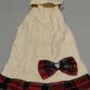 KYEESE Dog Sweater Stretchy Cat Sweaters Knitwear Dog Sweaters for Small Dogs Girl Soft Turtleneck Pet Sweater Dress Warm Pullover Pet Coats Thick Dogs Clothes with Bowtie for Cold Weather Winter (Large13-19lbs, 01# Beige)