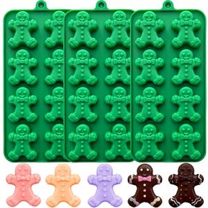3-Pack Gingerbread Man Chcolate Molds 8 Cavities Christmas Silicone Candy Molds for Baking 3D Gingerbread Man Soap Candle Ice Cube Holiday Baking Molds for Cookie Jello Clay Resin DIY
