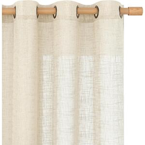 LAMIT Beige Linen Sheer Curtains 90 inch for Living Room, Soft Thick Bronze Grommet Light Filtering Boho Window Textured Neutral Drapes for Bedroom Farmhouse, 2 Panels Set, 52 x 90 Inch