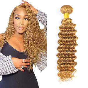 Deep Wave Bundles Human Hair 30 Inch Color #27 Honey Blonde Single Bundle Brazilian Virgin Human Hair Bundles Deep Wave 100g Per 1 Bundle Remy Hair Extensions For Black Woman