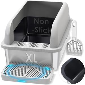 Suzzipaws XL Non-Sticky Coated Stainless Steel Cat Litter Box with Lid