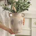 Farmhouse Ceramic Vase with Handle,9.7 inch Handcrafted Vintage Terracotta Pottery Vases for Shelf Decor, Coffee Table Styling, or Bedroom Accent
