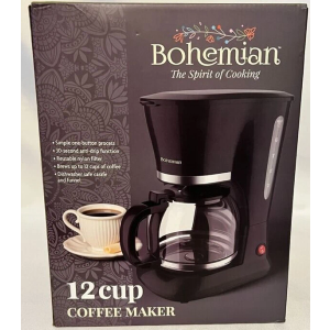 New - 12 Cup Coffee Maker Black Bohemian Anti Drop Carafe Reusable Nylon Filter