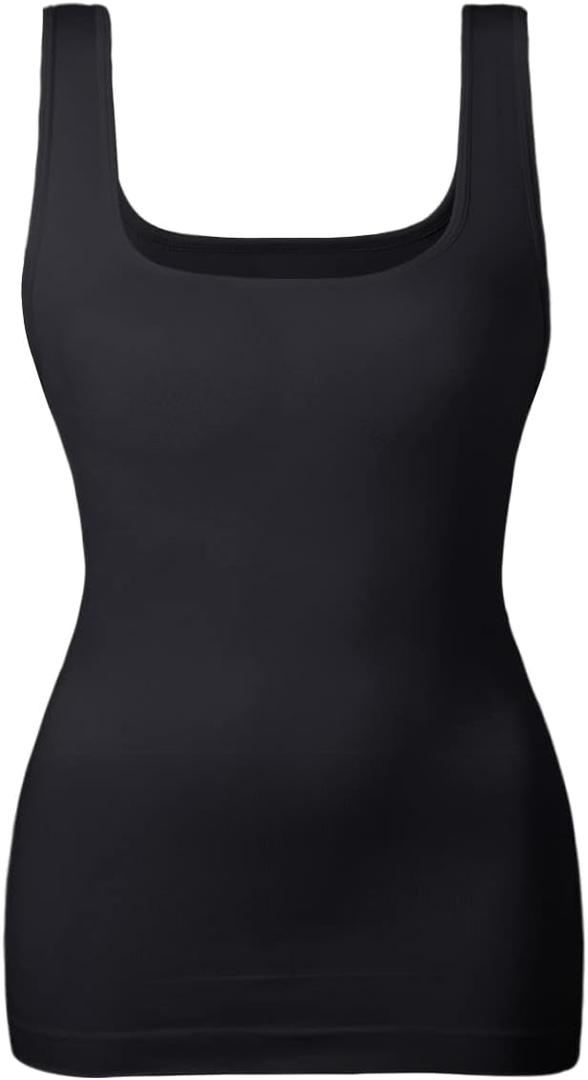 EUYZOU Women's Tummy Control Shapewear Tank Tops Seamless Square Neck Compression Tops Slimming Body Shaper Camisole (Large, Black)