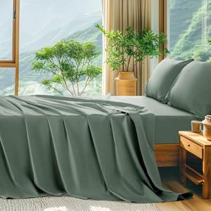 SONORO KATE 100% Egyptian Cotton Sheets Queen Size - 600 Thread Count, Luxury Hotel Quality Bedding Set, Soft Cooling Sateen Weave Bed Sheet Sets, 16" Deep Pocket - 4 PC(Sea Glass,Queen)