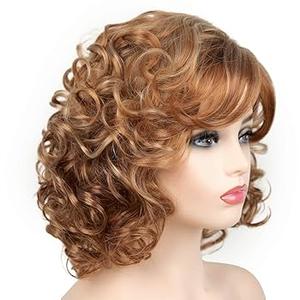 RENERSHOW Blonde Curly Short Wigs for White Women Ombre Blonde Highlight Wavy Bob Wig Puffy Headline Synthetic Daily Party Wig