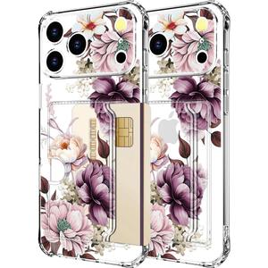 Hungo Compatible for iPhone 17 Pro Case Wallet with Card Holder,Ultra Thin Slim Cute Girly Skin Cases Protector with Airbag Bumper for Women Girls (Clear Pink Rose)