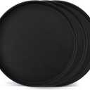 TOPZEA 3 Pack Large Restaurant Serving Tray, 18 Inch Plastic Black Round Server Tray, Non-Slip Rubber Lined Bar Drink Trays Cafeteria Buffet Food Service Trays for Coffee Table, Kitchen, Party