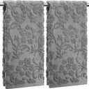 2 Pcs Quality Floral Jacquard Hand Towels Set for Bathroom Gray Hand Towels 100% Cotton Absorbent Decorative Weave Bath Decor Neutral Bathroom Decor Gift, 13.7 x 29.5 Inch