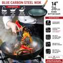 YOSUKATA 14 Round Bottom Carbon Steel Wok Pan Blue Pre-Seasoned Pow Wok for Stir Fry, BBQ & Camping Traditional Japanese & Chinese Cookware Compatible with Gas Stoves & Open Fire Only