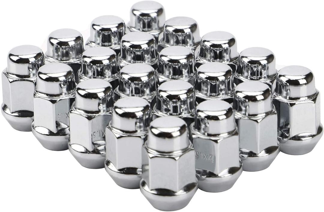 12x1.5 Wheel Lug Nuts, 20PCS Chrome 12mmx1.5 Closed End Bulge Acorn Lug Nut, Cone Seat, 19mm Hex Aftermarket Wheels (1.4 inch)