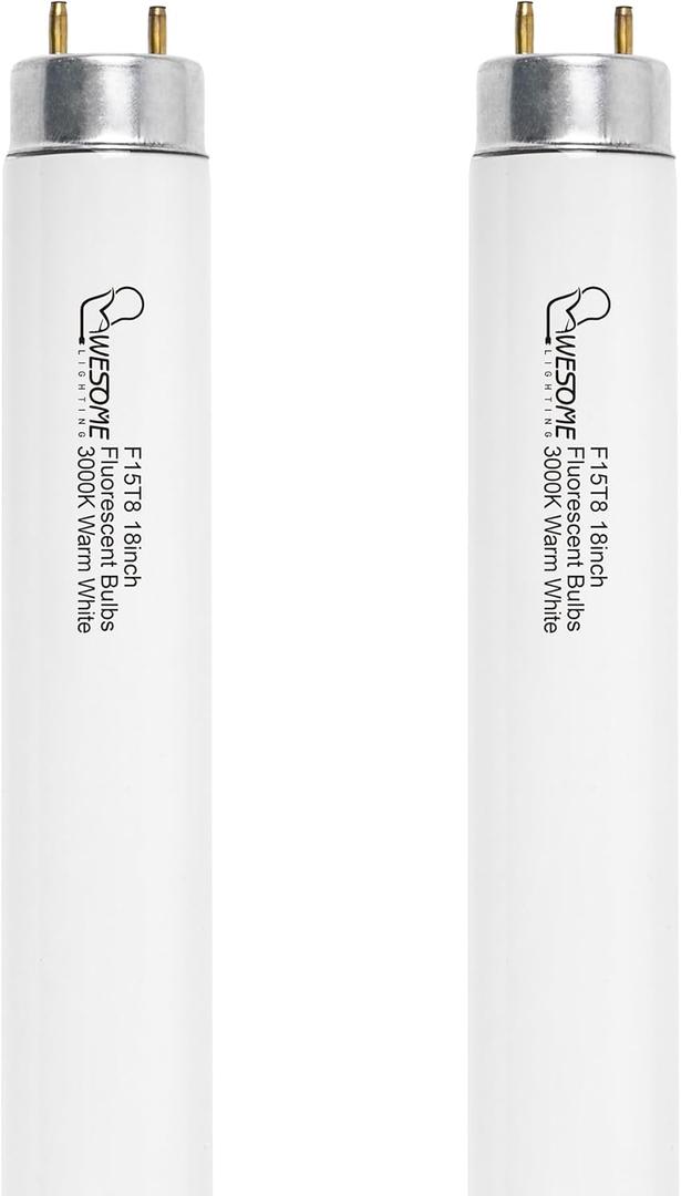 18 Inch F15T8/WW Fluorescent Light Bulbs, 3000K Warm White, T8 15 Watts Replacement Bulbs, Fluorescent Tube for Counter and Cabinet Fixture, G13 Base - 2 Pack