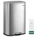 SONGMICS 20-Gallon (75 L) Trash Can, Stainless Steel Kitchen Garbage Can, Recycling or Waste Bin, Soft Close, Step-On Pedal, Removable Inner Bucket, Silver ULTB075EZ01