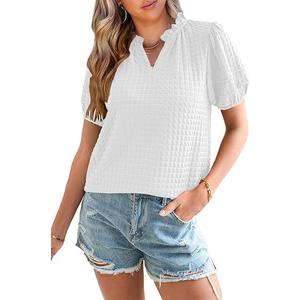 SHEWIN Womens Tops Casual Puff Short Sleeve Shirts Ruffle V Neck Loose Blouses Size XL