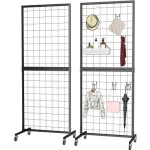 2 Pack Display Stand,2' x 5.5' Ft Grid Wall Panels Heavy-Duty Floorstanding Detachable Gird wall for Easy Transport, Standing Grid Display Rack for Retail Art Fair Show (2 Pack)
