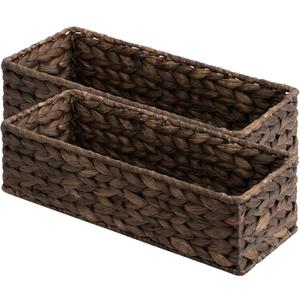 StorageWorks Brown Water Hyacinth Bathroom Basket Organizer and Storage for Tank Topper, Wicker Toilet Paper Basket for Back of Toilet Baskets, Small Narrow Tank Trays for Bathroom Decor, 2 Pack