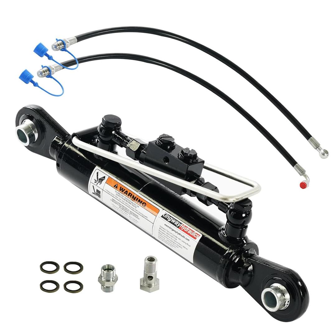 KINGWAY Hydraulic Top Link Cylinder Cat 1-1, 16 1/8-22 7/16", 6 1/4"Stroke | 7800 lbs Push Force, 5000 lbs Pull Force, Dual Check Valves, with Locking Block, 2 Hoses, Effective OEM Replacement