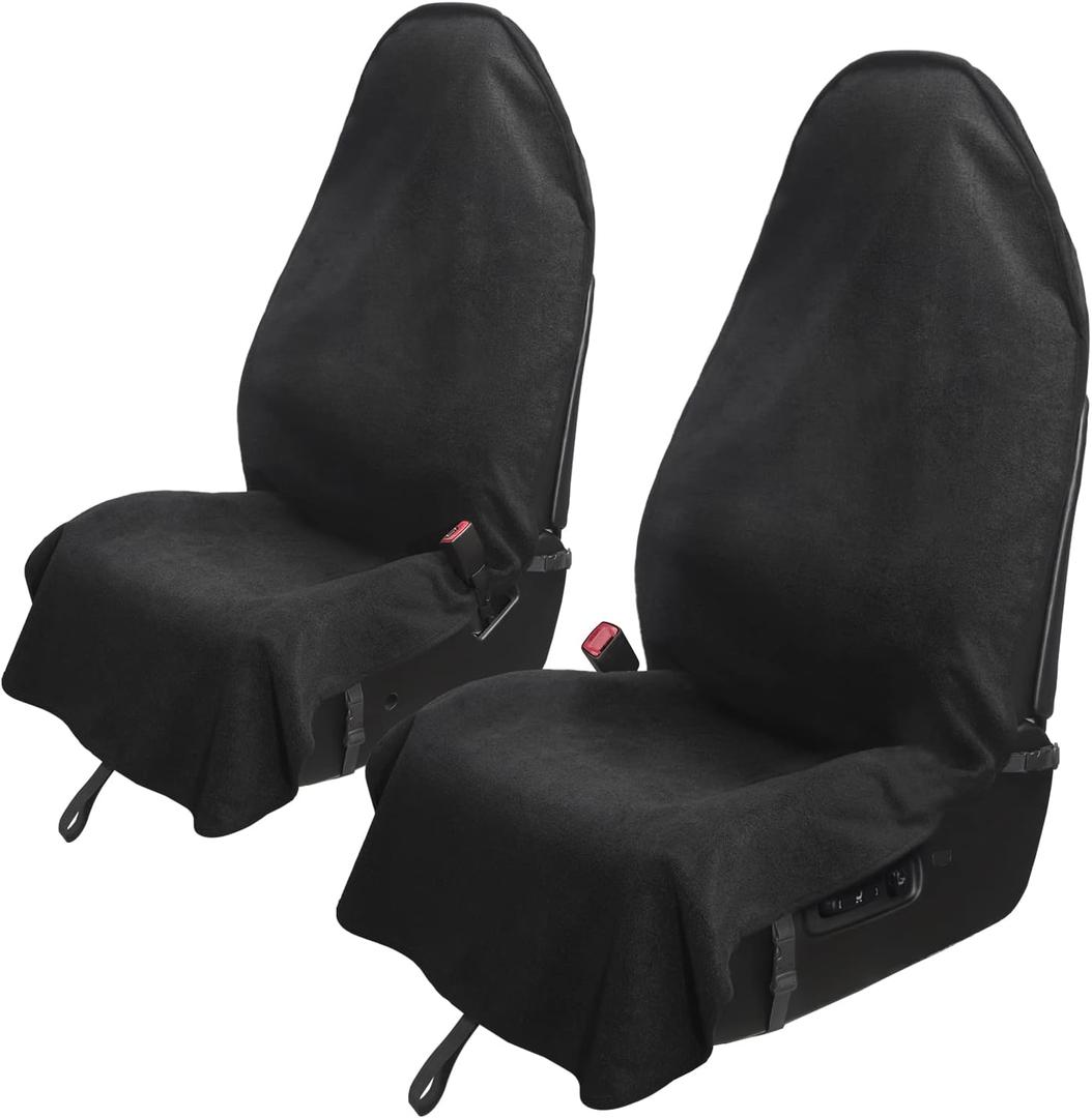 Leader Accessories 2pcs Waterproof Towel Front Seat Covers Black Non-Slip Bucket Seat Dog & Kid Auto Protector