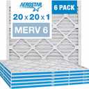 Aerostar 20x20x1 MERV 6 Pleated Air Filter, AC Furnace Air Filter, 6 Pack (Actual Size: 19 3/4" x 19 3/4" x 3/4")