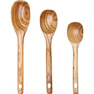 3 Piece Wooden Spoons for Cooking Spoon Set Wood Cooking Utensils Serving Spoon Kitchen Spatula Large Mixing Spoon Long Baking Ladle Bamboo Stirring Non Toxic Spoons Kitchen Tools Utensil (14" & 12" &10")