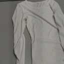 Roselux Womens Long Sleeve Stretch Crewneck Ribbed T-Shirt Fitted Casual Basic Tops (Medium) White