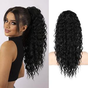 SEIKEA Ponytail Extension, PT005 Isabella 18" Long Bohemian Curly Drawstring Ponytail Light Fluffy Multi Layered Clip in Hair Extensions Ponytail Natural Soft Synthetic Hairpiece Black