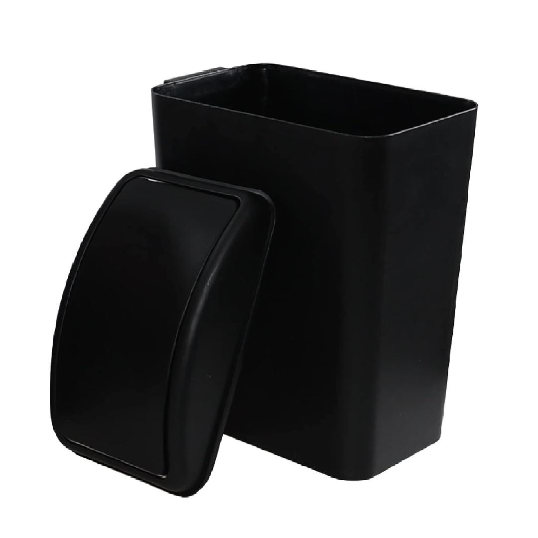 16 L Plastic Garbage Can with Swing Lid, Black Kitchen Slim Trash Can