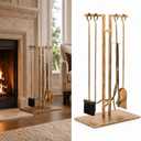 Didaey 5-Piece Fireplace Tools Set with Stand, Brushed Gold Finish