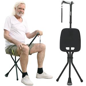 REHAND Walking Cane with Seat,Lightweight Foldable, Adjustable, Collapsible Canes with Stool for Men & Women, Heavy Duty All Terrain Tip, Portable Walking Stick Chair for Seniors & Adults